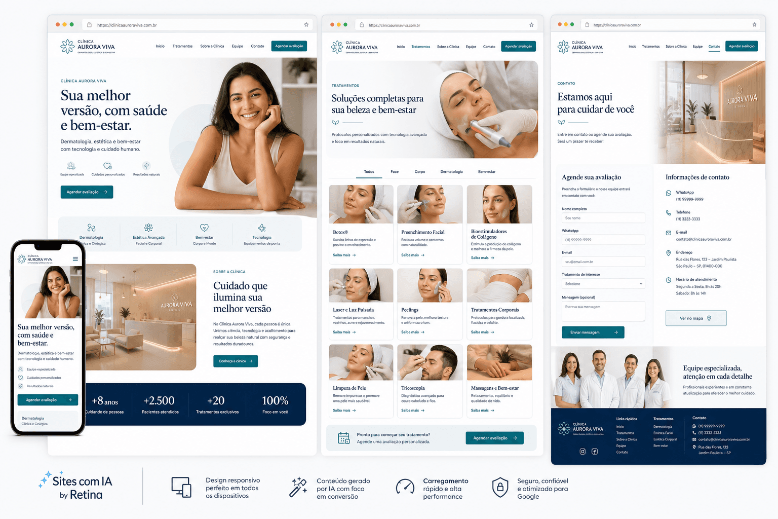 Exemplo de site para clínica criado com IA